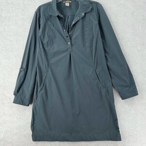 DULUTH TRADING Gray Ripstop Shirt Dress Womens 2XL Pockets Roll Tab sleeve Nylon